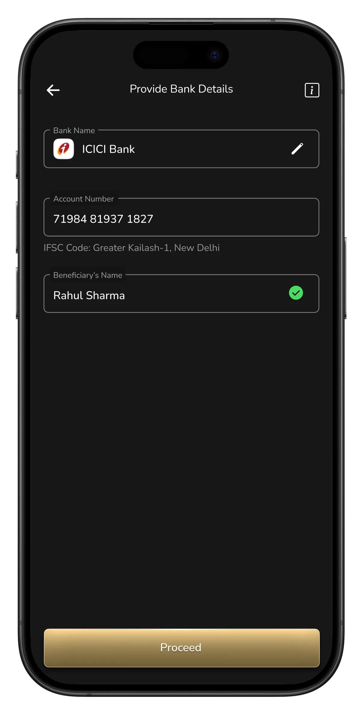 IFSC & account name auto-filled