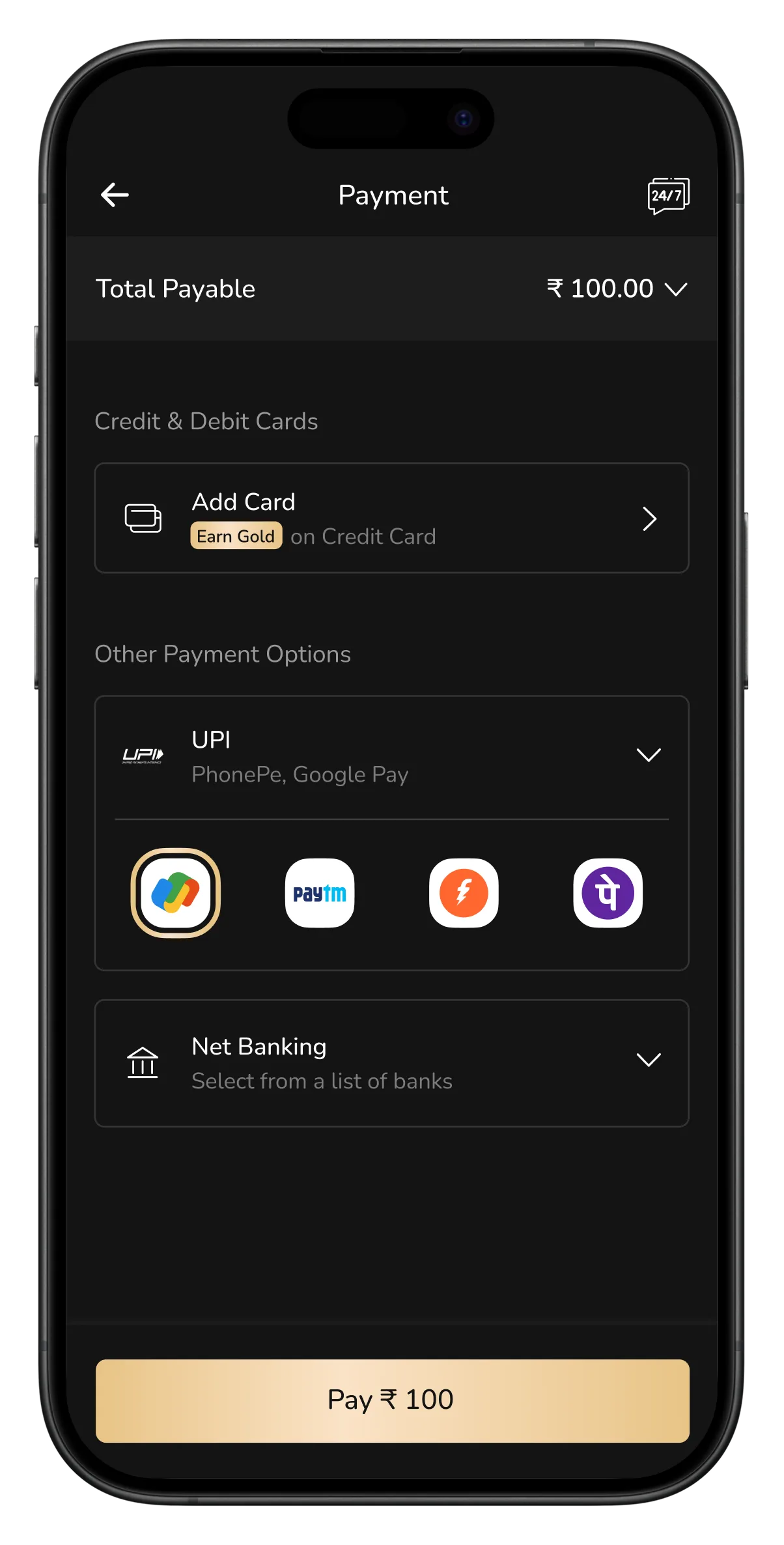 Selecting UPI App (Gpay)